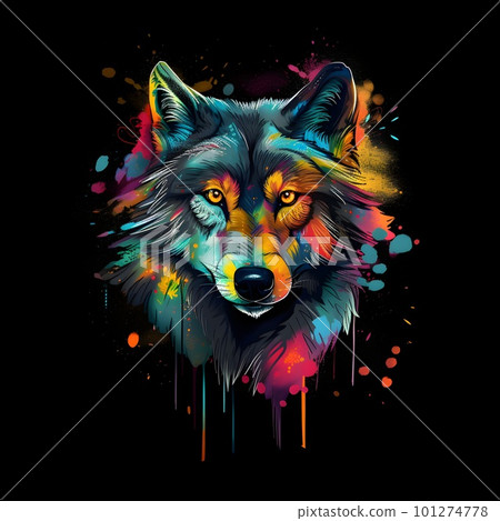 T-shirt design with wolf portrait. AI generated illustration 101274778