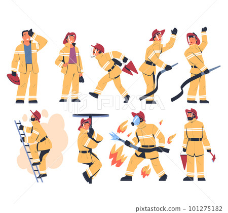 Professional firefighter with rescue equipment...-插圖素材 [101275182 ...