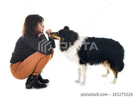 rough collie and woman rough collie and woman 101275226