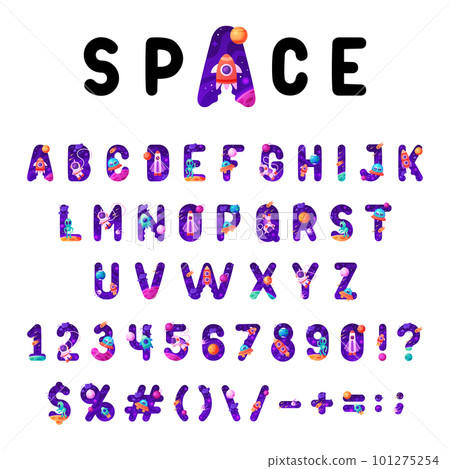 Space Font and Alphabet with Cosmic Capital... - Stock Illustration ...