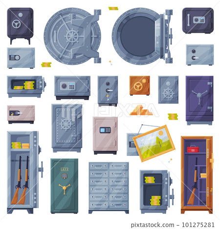 Metal Safe or Strongbox for Securing Valuable Object Vector Set 101275281