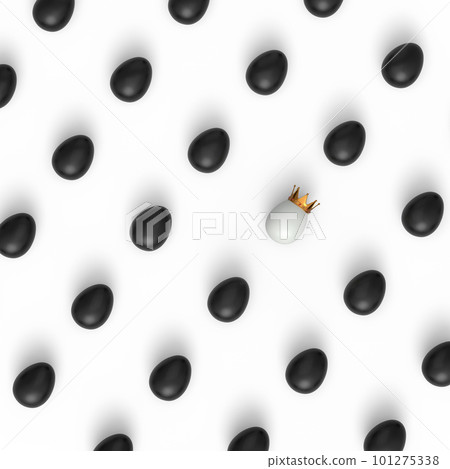 Pattern from black chicken eggs and unique white egg in gold royal king crown Pattern from black chicken eggs and unique white egg in gold royal king crown 101275338
