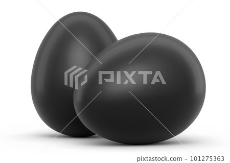 Farm raw organic black and white eggs for morning breakfast on white background 101275363