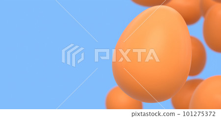 Group of flying farm raw organic brown chicken eggs flying on blue background 101275372