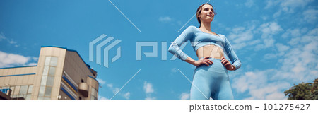 Beautiful fit young woman jogger is running outdoors Beautiful fit young woman jogger is running outdoors 101275427