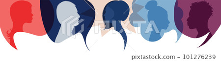 Silhouette heads people in profile.Diversity people.Speech bubble.Talking dialogue and inform.Communicate group of multiethnic people who talk and share ideas.Community.Social.Speak Silhouette heads people in profile.Diversity people.Speech bubble.Talking dialogue and inform.Communicate group of multiethnic people who talk and share ideas.Community.Social.Speak 101276239
