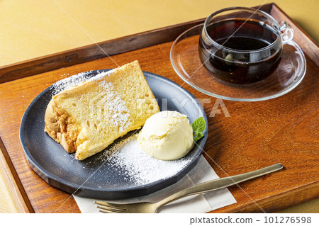hot coffee and chiffon cake hot coffee and chiffon cake 101276598