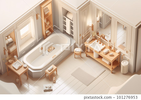 Isometric view to well designed bathroom showcase, AI generative image Isometric view to well designed bathroom showcase, AI generative image 101276953