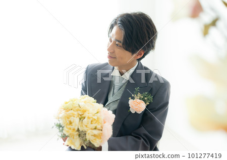 Male groom in a tuxedo 101277419