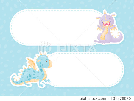 Cartoon Cute Baby Dragon with Wing and Tail Card Vector Template Cartoon Cute Baby Dragon with Wing and Tail Card Vector Template 101278020