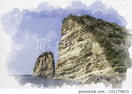 Watercolor-style Tategami Rock, Ota City, Shimane Prefecture 101279023