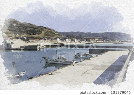 Watercolor style Port near Tategamiiwa Hanehigashi Fishing Port Ota City, Shimane Prefecture 101279045
