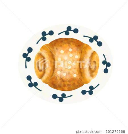 Hand drawn illustration of cinnamon roll on a plate 1 101279266