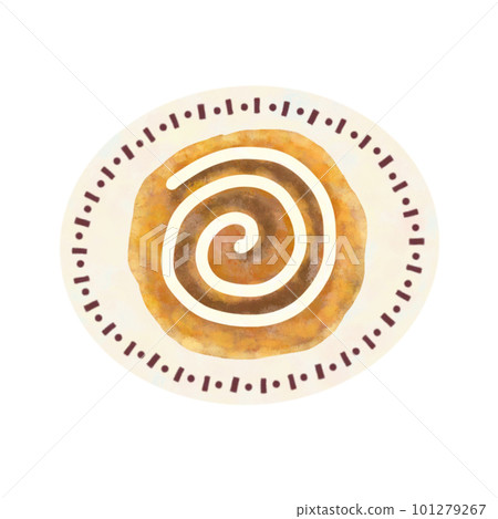 Hand-drawn illustration of a cinnamon roll on a plate 2 101279267