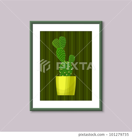 Art painting with Cactus in frame on gray background Art painting with Cactus in frame on gray background 101279735