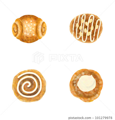 Hand drawn illustration set of delicious cinnamon rolls 101279978