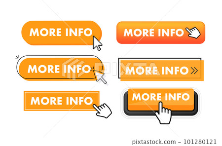 Set of more info button. Hand pointer clicking. More info web buttons 101280121