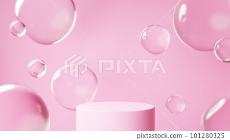 A lot of water droplets floating on a pink background. Background material for the pedestal. (Landscape) A lot of water droplets floating on a pink background. Background material for the pedestal. (Landscape) 101280325