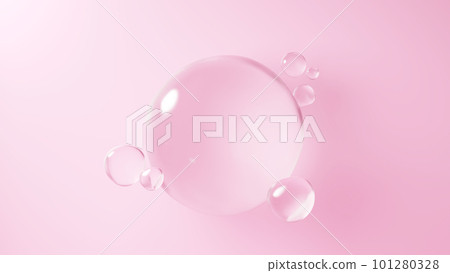 Multiple water spheres floating on a pink background. spherical glass. (Landscape) 101280328