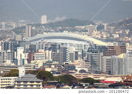 Kitakyushu Media Dome and surrounding tower apartments 101280472