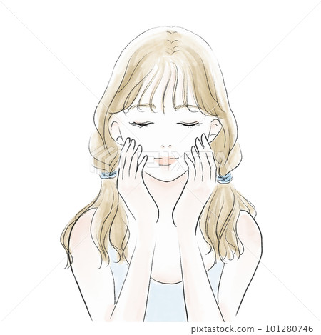 A woman promoting the penetration of moisturizing after skin care 101280746