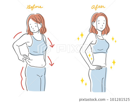 Before after illustration material of a woman who succeeded in dieting Before after illustration material of a woman who succeeded in dieting 101281525