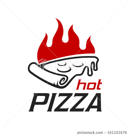 Pizza in fire icon, pizzeria or Italian restaurant and fast food vector symbol. Pizza slice with cheese drip flow on oven fire flames, handmade oven baked Italian pizzeria sign or emblem Pizza in fire icon, pizzeria or Italian restaurant and fast food vector symbol. Pizza slice with cheese drip flow on oven fire flames, handmade oven baked Italian pizzeria sign or emblem 101281676