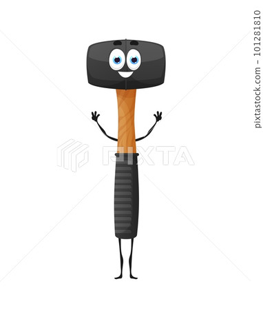 Cartoon rubber mallet tool character, construction or carpentry woodworking equipment, vector item. Funny rubber mallet or hammer tool with cartoon face, handyman repair work tool 101281810