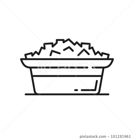 Jainism religion symbol, food offering of Jain ceremony, sweets or rice bowl vector icon. Digambara and Svetambara ceremony and worship offerings to Tirthankara in Jainism religion 101281961