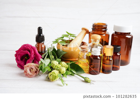Essential oil, Alternative medicine herbal organic, mineral, drug with herb leaf natural supplements for healthy good life. Essential oil, Alternative medicine herbal organic, mineral, drug with herb leaf natural supplements for healthy good life. 101282635