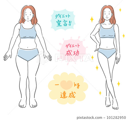 Before after illustration material of a woman who succeeded in dieting 101282950