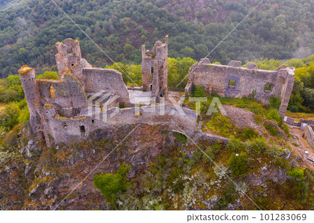 Top view of the ruin castle Chateau Rocher 101283069