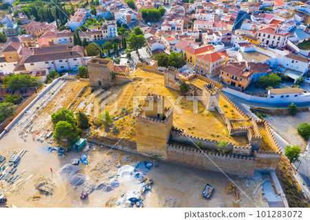 Aerial view of Guadix city and Alcazaba fortness in Spain Aerial view of Guadix city and Alcazaba fortness in Spain 101283072