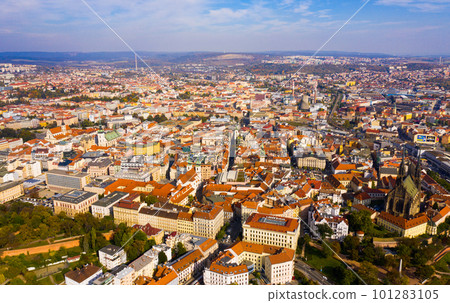 Panoramic view from the drone on the city Brno. Panoramic view from the drone on the city Brno. 101283105