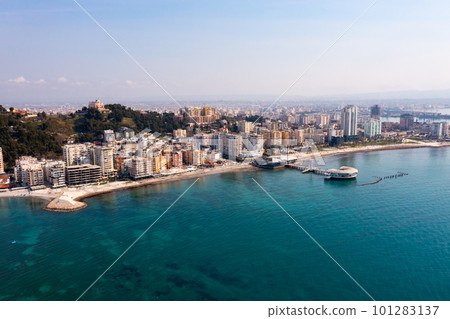 Seaside cityscape of Durres on Adriatic coast with landscaped promenade 101283137