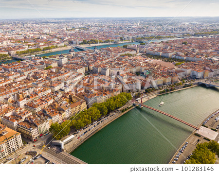 View from drone of Lyon, France 101283146