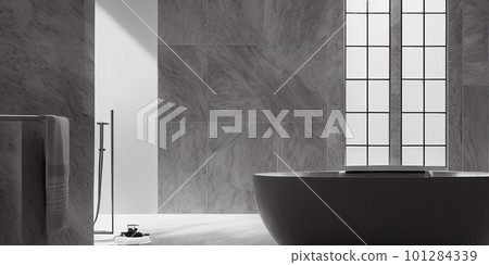Luxury bathroom with marble. Modern interior hotel or home design with clean and elegance space. Natural lighting window. Generative AI illustration Luxury bathroom with marble. Modern interior hotel or home design with clean and elegance space. Natural lighting window. Generative AI illustration 101284339