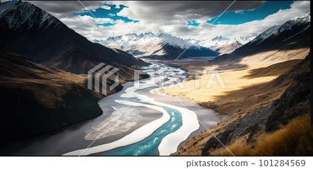 aerial view of glen Etive in winter near glencoe in the argyll region of the highlands of scotland showing snow dusting on the mountains and munros. Generative AI. 101284569