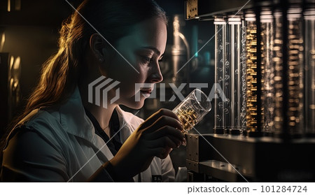 Medical Science Laboratory: Portrait of Scientist Looking Under Microscope Does Analysis of Test Sample. Ambitious Young Biotechnology Specialist, working with Advanced Equipment.Generative AI. 101284724