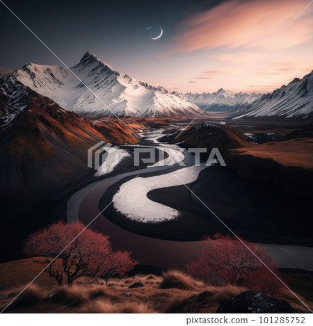 aerial view of glen Etive in winter near glencoe in the argyll region of the highlands of scotland showing snow dusting on the mountains and munros. Generative AI. 101285752