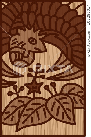 木雕風格簡約花札 十二月泡桐鳳凰 十二月泡桐和鳳凰 101286014