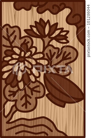 Wood carving-style simple Hanafuda Nagatsuki chrysanthemum cup September chrysanthemum cup 101286044