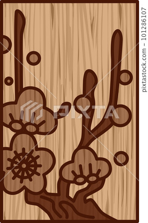 Wood carving-style simple Hanafuda Kisaragi plum February plum scum 101286107