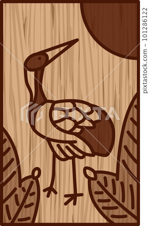 木雕風格簡約花札松鶴一月松鶴 101286122