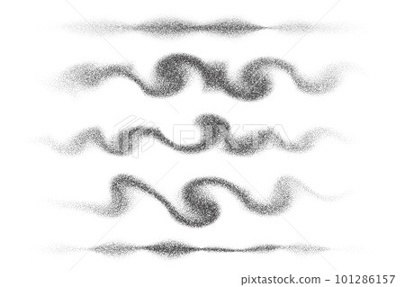 Wavy smoke effect. Wind and spray with dust texture. Grainy gradient clouds. Stipple mist. Vector collection 101286157