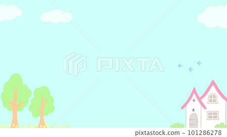 有可愛的房子和樹木的風景圖 101286278