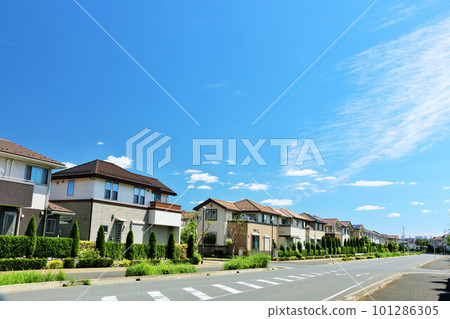 Cityscape of the blue sky Scenery of a new residential area 101286305