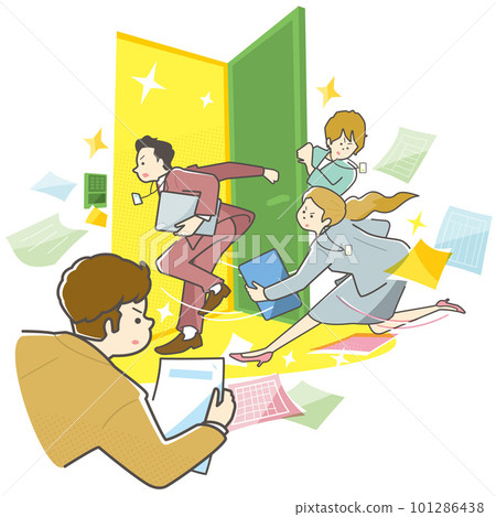 Four business people (men and women) enthusiastically attending a meeting. they have a mission. Four business people (men and women) enthusiastically attending a meeting. they have a mission. 101286438