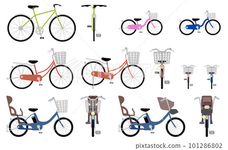 各種自行車正面和側面的插圖 各種自行車正面和側面的插圖 101286802