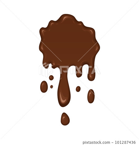 Vector illustration - melted chocolate drips and flowing. Abstract brown splash liquid. Banner in cartoon style. Stain shape isolated on white background Vector illustration - melted chocolate drips and flowing. Abstract brown splash liquid. Banner in cartoon style. Stain shape isolated on white background 101287436